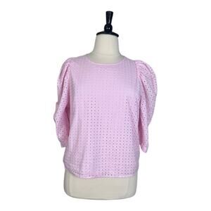 A New Day Top Puff Sleeves Pink Eyelet Cotton Women’s Plus Size XXL